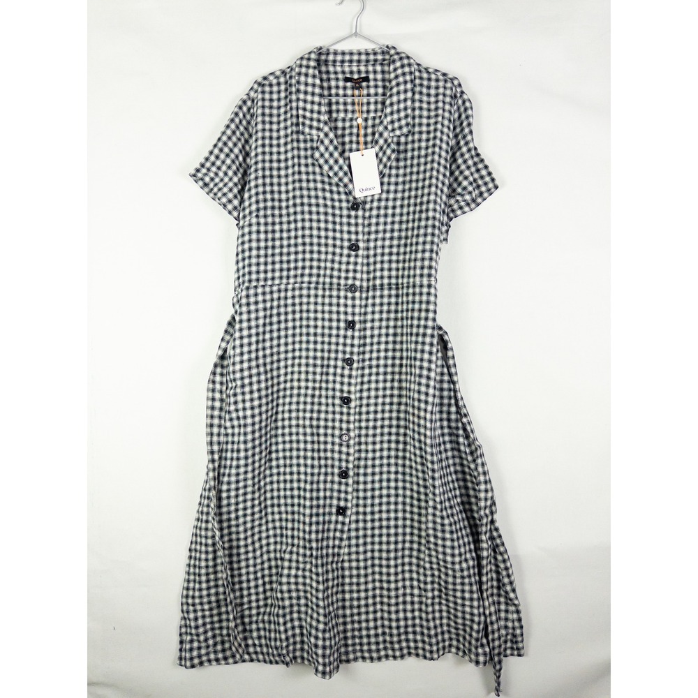 NWT Quince 100% Linen Gingham Shirt Dress Womens XL Black White Checkered Boho C